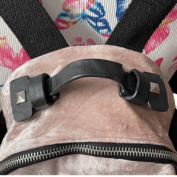 Madden Girl Pale Pink Crushed Velvet Purse Backpack Silver Studs Detail Women’s